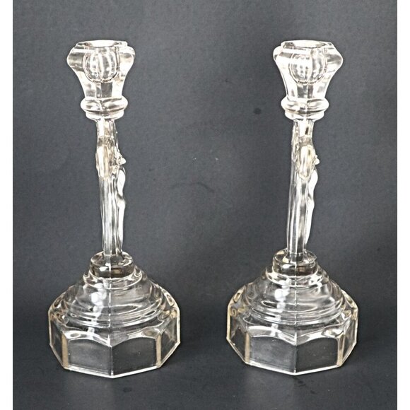 2 Vintage Crucifix Candlestick Holders Candle Holder Religion - Picture 6 of 7